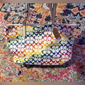 Coach Multicolor Rainbow Signature Tote Bag
